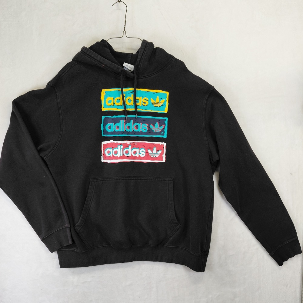 Adidas Originals Mens XL Black Triple Stacked Trefoil Logo Graphic Hoodie XL
